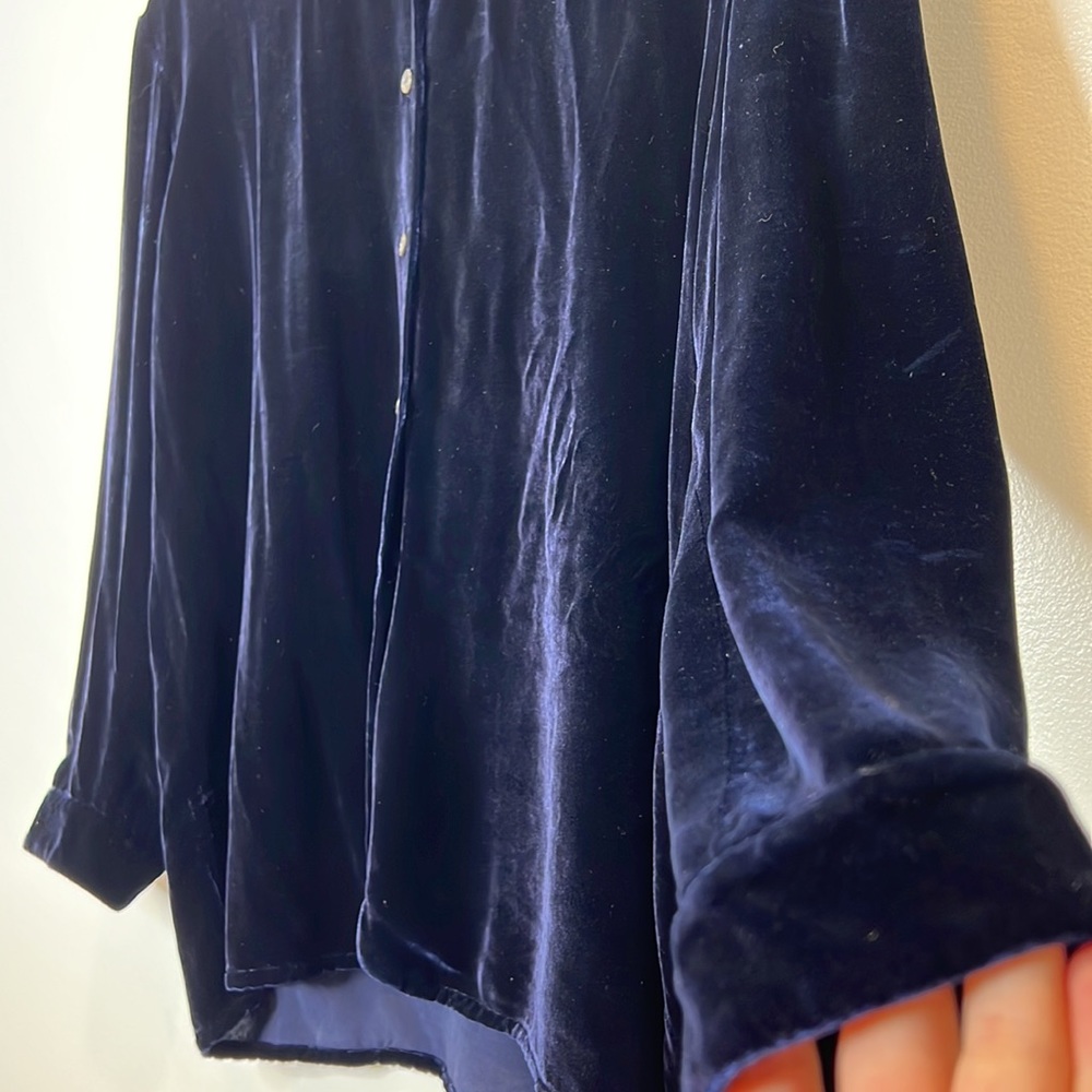 Midnight Blue Velvet Button Down Women’s Shirt